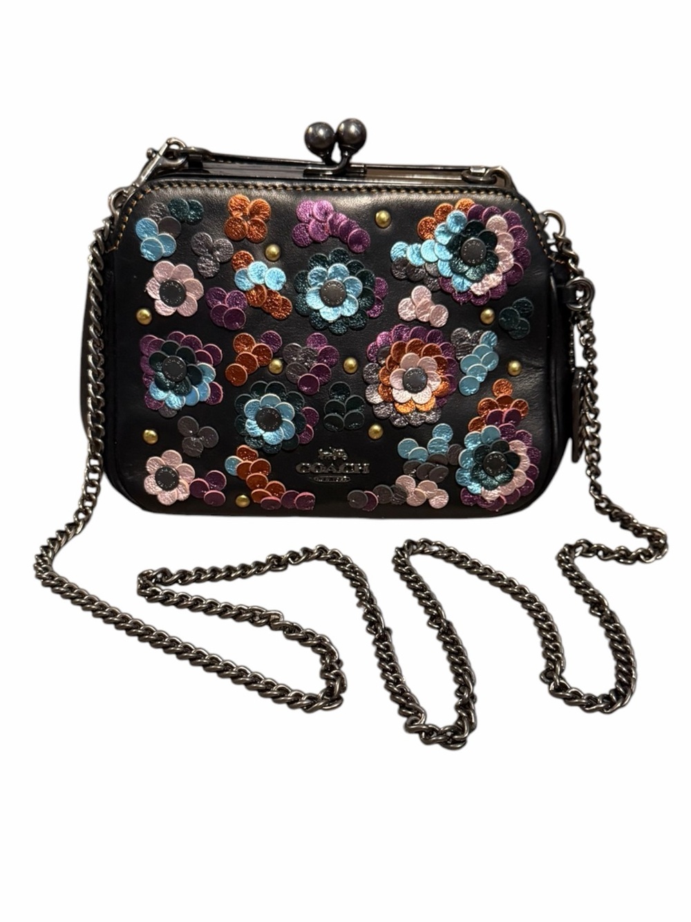 Coach Pearl Kisslock Floral Tea Rose Collection Crossbody